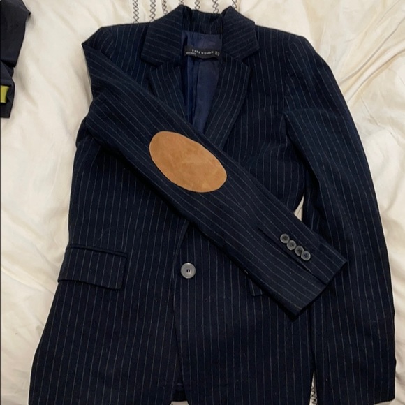Zara woman blue wool stripe blazer - Picture 2 of 11
